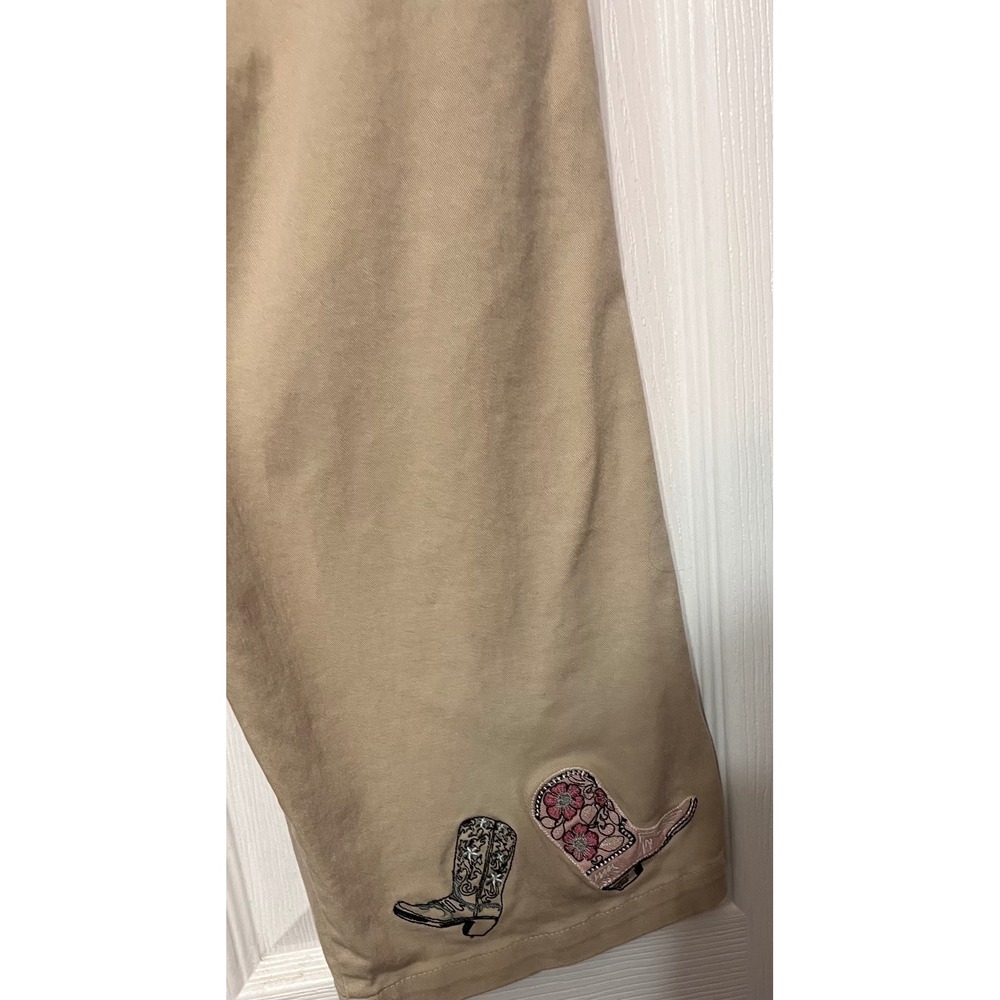 Bit & Bridle Women Tan Cowboy Boot Embroidered Capris Pants Size 12 - Picture 7 of 9